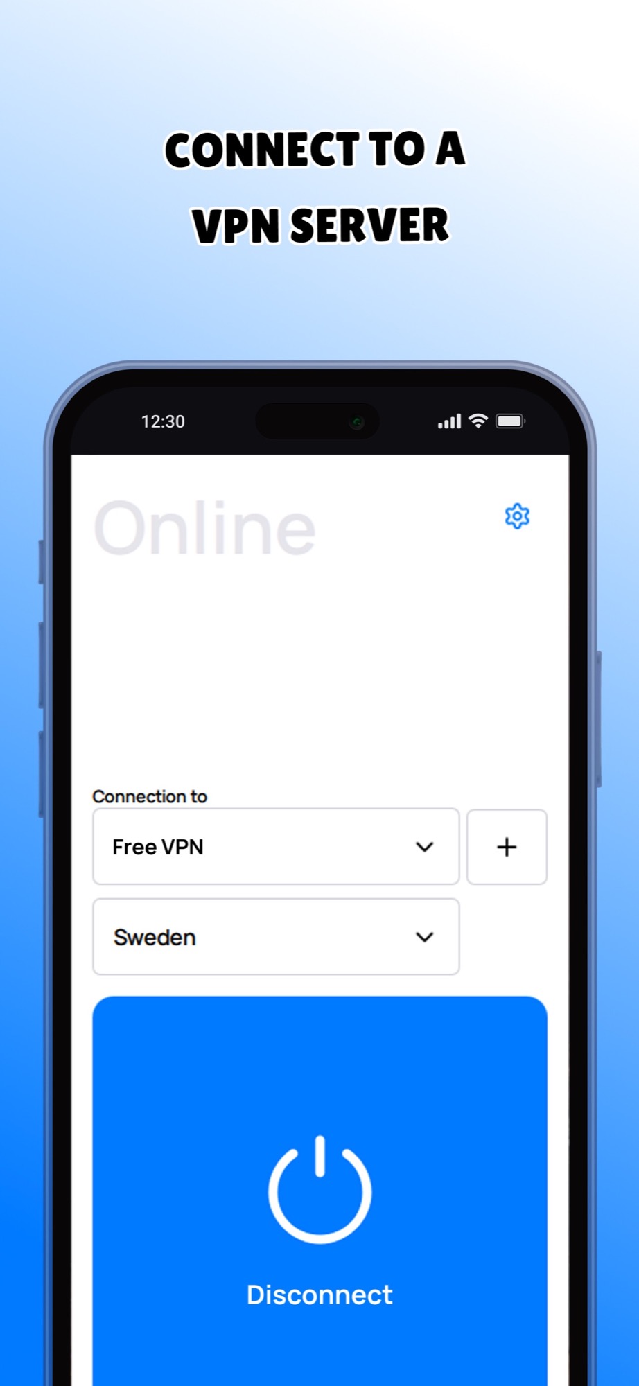 DefaultVPN на iPhone: главный экран и кнопка плюс для добавления сервера
